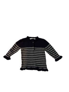 3 Pommes Girls Soft Knit Sweater 9-12 months Navy Gray Stripe LOVE Heart French